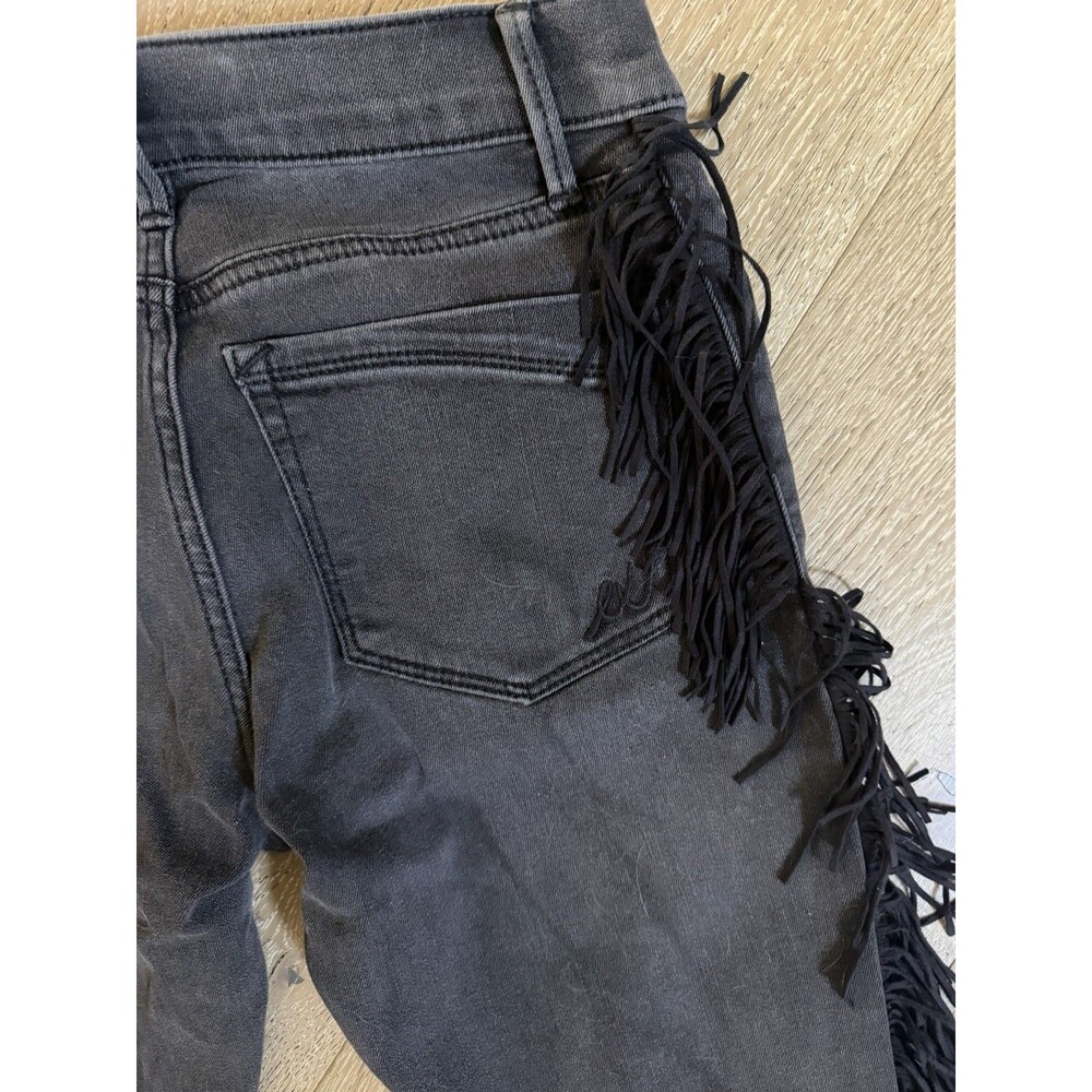 Women’s Express Mid Rise Black Fringe Jeans Dark Wash Cowgirl Denim Size 4R - Picture 6 of 7